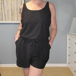 LONDON TIMES Black Eyelet Scoop Neck Shorts Romper M